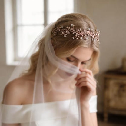 Bridal Headpiece Wedding Headband Rhinestone Hair Accessories for Birthday Party First Communion (Rose Gold) - color: Rose Gold