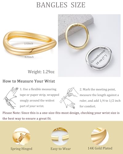 2pcs Gold Bangle Bracelets for Women, Trendy Hinged Cuff Open Wide Chunky Gold Bracelet Stack Arm Cuff Jewelry for Women - color: G-Gold Bangle