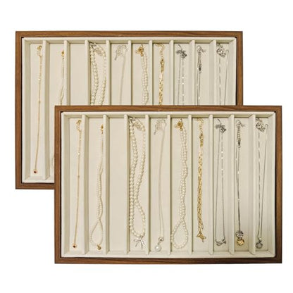 2 Pcs Large Velvet Jewelry Trays for Drawers Stackable Jewelry Drawer Organizer Inserts for Vendors Jewelry Display for Rings Necklace Bracelets Earrings and Studs Earrings (Beige, 2 Pcs 10 Grids)
