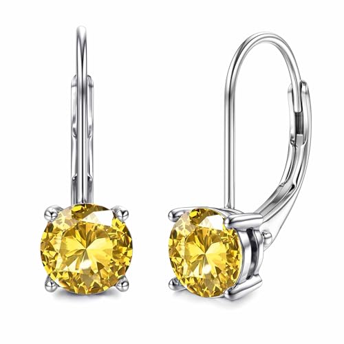 Moissanite Earrings, D Color Sterling Silver Dangle Drop Earrings for Women | 1.0ct-2.0ct D Color Brilliant Round Cut Earring 18K White Gold Plated Sterling Silver Earrings Moissanite Leverback - color: Silver+yellow, size: 1.0 ct 1 pair (0.5ct*2)-5mm