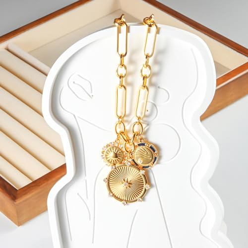 ORIGENCE Sun Heart Necklace for Women 18K Gold Plated Heart Pendant Necklace Chunky Chain Choker Necklaces Hip Hop Charm Necklaces Trendy Unisex Jewelry - style: 3Charm-Gold