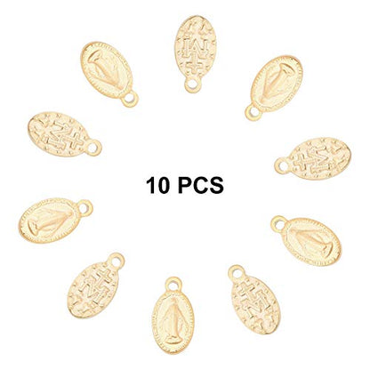 UNICRAFTALE 10pcs Oval Extender Chain Drop 304 Stainless Steel Pendants Oval with Virgin Mary Charms Golden Color 15mm End Drop Charm Connector for DIY Jewelry Making - color: Golden-S