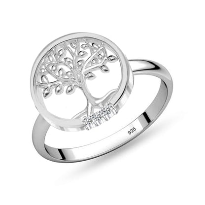 LeCalla 925 Sterling Silver Open Circle, Horseshoe & Tree of Love Designs Finger Ring | Minimalist Wedding Ring Jewelry | Lucky Charm Designs Rings with Cubic Zirconia | Women's Silver Rings - style: Silver CZ Tree of Love