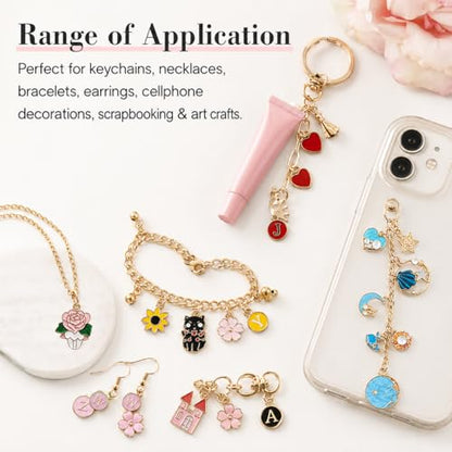 XUHAO7 544Pcs DIY Keychain & Bag Charm Making Kit - Craft Supplies | DIY Lip Gloss Keychain Charms Craft with Pendants, Keyring Hooks, Chains, Clasps, Tools, 5 Velvet Pouches & Storage Box - size: 544pcs