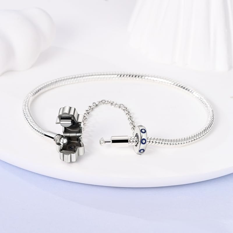 KUNSIR 925 Sterling Silver Snake Chain Bracelet with Safety Chain Charm Bracelets for Women Teen - style: KJB041