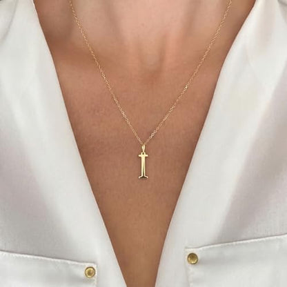 14K Solid Gold Initial Letter Charm Pendant for Women - Personalized Block Letter Add On Charm (A to Z All Letters) - color: I