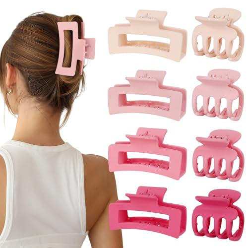 SMKSL 8 Pcs Hair Claw Clips for Women & Girls 2 Styles Hair Accessories | Durable & Sturdy Plastic Clips for Thick & Curly Hair, Strong Hold & Non-Slip, Stylish Gifts for Ladies(Pink) - color: Pink