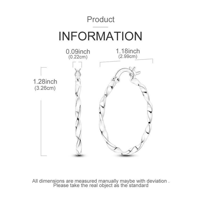 Parmuz 925 Sterling Silver Earrings Hoops for Women Ladies Simple Lightweight Twisted Medium Hoop Earrings With Cubic Zirconia Hypoallergenic Jewelry for Her - color: grey