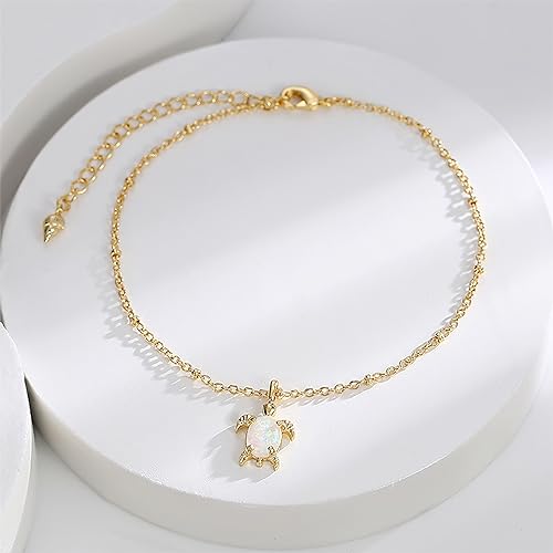 Lit Wall Gold Anklets for Women 18K Gold Plated Adjustable Summer Simple Foot Jewelry Ankle Bracelet for Women - style: Opal Turtle