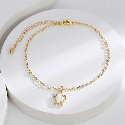 Lit Wall Gold Anklets for Women 18K Gold Plated Adjustable Summer Simple Foot Jewelry Ankle Bracelet for Women - style: Opal Turtle