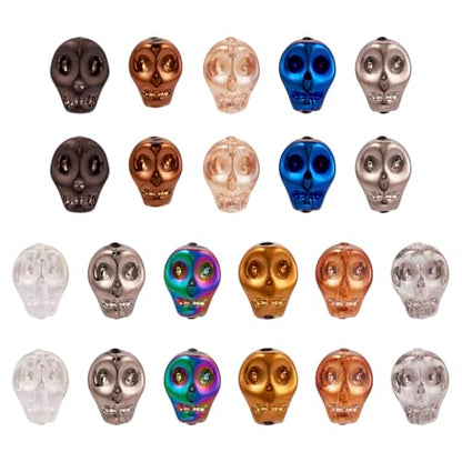 Elecrelive 40Pcs Skull Glass Beads Halloween Skeleton Head Beads Mixed Color for Necklace Gothic Bracelets Earrings Jewelry Making - color: Mix Colors