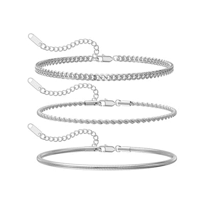 Stainless Steel Bracelet Set for Men, Adjustable Link Chains | Layered stainless steel link chain bracelets with adjustable sizing, designed for daily wear, stacking, and gifts - color: Style3-8 inch