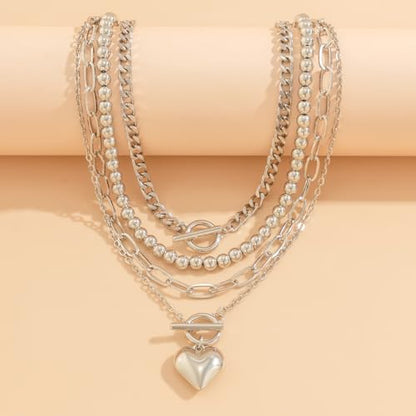CSIYANJRY99 Layered Gold Necklaces for Women Chunky Gold Necklace Stack Layered Cuban Paperclip Snake Chain Necklace Retro Coin Dainty Pendant Toggle Clasp Necklace - style: Silver Beaded Heart