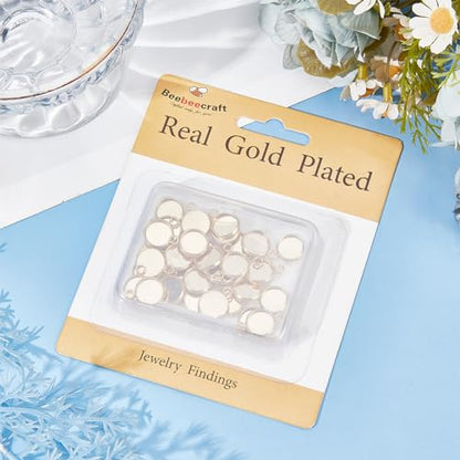 Beebeecraft 1 Box 40Pcs 20mm Cabochon Settings Charms 24K Gold Plated Stainless Steel Plain Edge Bezel Cups Flat Round Back Charm for DIY Jewellery Making Findings - color: Gold, size: 20mm 40pcs