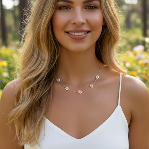 Trinckle Pearl Necklaces for Women, Pearl Choker Dainty Pendant Necklace | White Pendant Choker for Teen Girls, Layered Daisy Jewelry, Wedding Strands for Bride Bridesmaids as Beach Summer Accessories - style: Daisy necklace