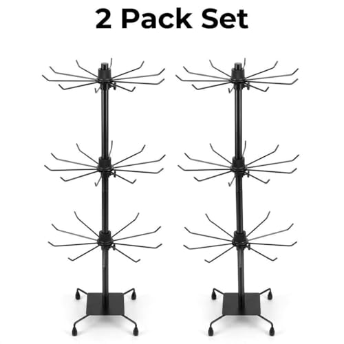 QWORK 3-Tier Rotating Metal Jewelry Display Stand – 2 Sets Adjustable Tabletop Holder for Necklace, Earring & Key Ring - size: 2 Pack