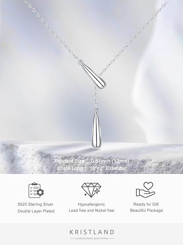 S925 Silver Women's Bar Necklace/Double Circle Layered Y Necklace Chain Adjustable Long/Tiny Pendant Chain Choker for Lady Gift - style: Y Waterdrop