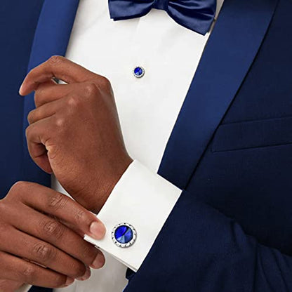 AMITER Crystal Cufflinks and Tuxedo Studs for Men, Cuff Links Suits for Shirt Formal Dress Business Wedding Anniversary - color: Blue