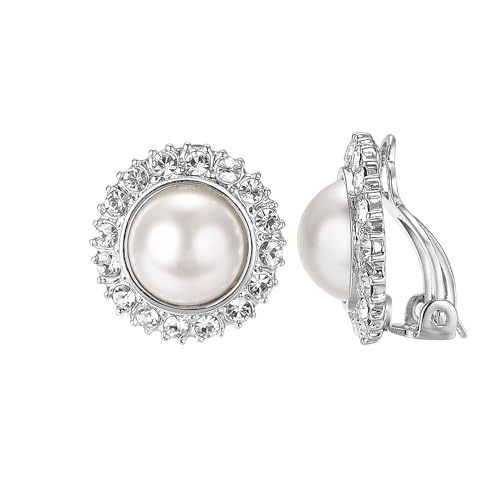8mm 10mm Faux Pearl Necklace Earrings Set for Women White Black Round Glass Pearl Wedding Jewelry Gifts - color: Sun White Pearl-Ear Clips Set, size: 8mm