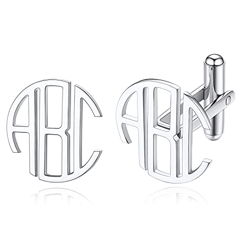 Custom4U Custom Photo Cufflinks for Men Father of the Bride Gifts - color: F-Monogram-Steel