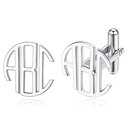 Custom4U Custom Photo Cufflinks for Men Father of the Bride Gifts - color: F-Monogram-Steel