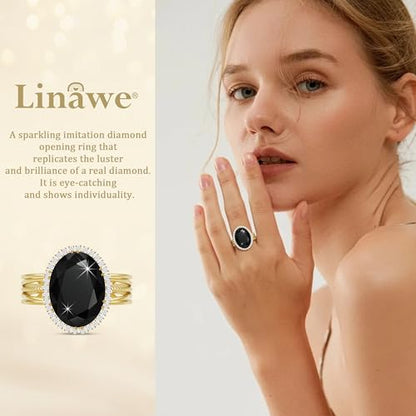 Linawe Costume Jewelry Adjustable Cocktail Ring for Women | Copper, Rhinestone, Cubic Zirconia, Oval, Fake Diamond, Crystal, Stone, Birthstone, Gemstone, Big, Chunky, Statement - color: Yellow Black
