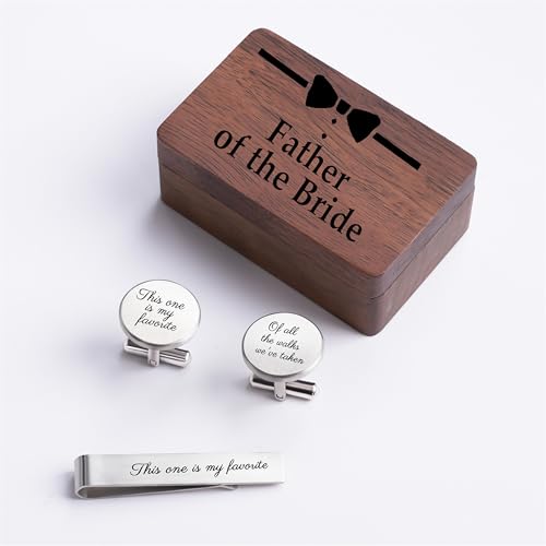 Father of the Bride Gift Set, Wooden Box with Cufflinks and Tie Clip, Bow Tie Design, Wedding Keepsake - color: C3