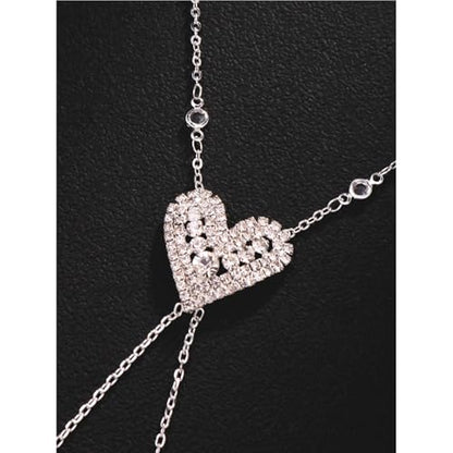Rhinestone Necklace Sexy Non Piercing Nipple Jewelry Summer Beach Heart-ShapedChest Body Chain Crystal Nipple Body Accessories Jewelry for Women - color: Silver