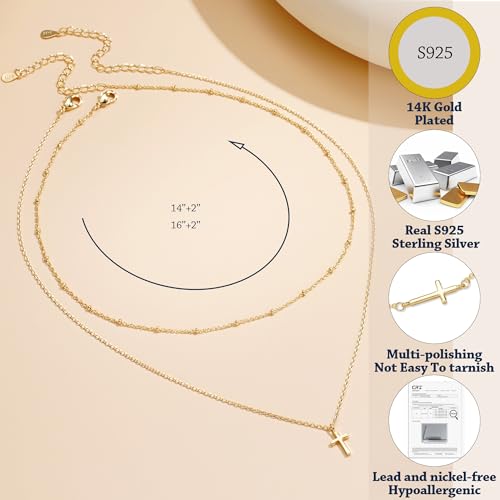 14K Gold Layered Cross Necklaces for Women,Tiny Small Sideways Cross Necklace Minimalist Christian Jewelry Gifts First Communion Confirmation Easter Stuff,2Pcs - color: Style B，classic cross