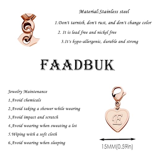 FAADBUK Initial Letter A-Z Alphabet Heart Charms for Jewelry Bracelet Keychain Necklace Initial Stainless steel Clasp Clip on Charm - color: intial E RG