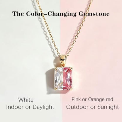 Cubic Zirconia Solitaire Necklace Stainless Steel, Rectangle Color Change Synthetic Alexandrite/Solitaire Necklace Pendant Women - color: Rectangle-Alexandrite-G