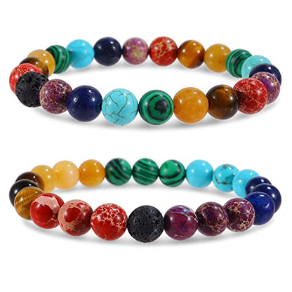 Bivei Natural Crystals Gemstone Healing Stretchy Round Beaded Bracelet | 8MM Semi Precious Beads Bracelet, Handmade Spiritual Jewelry Gift for Women Men,Enhance Positive Energy - color: 8mm Chakra Bracelet (Inner Balance), size: Small: 6.5-6.7 inch