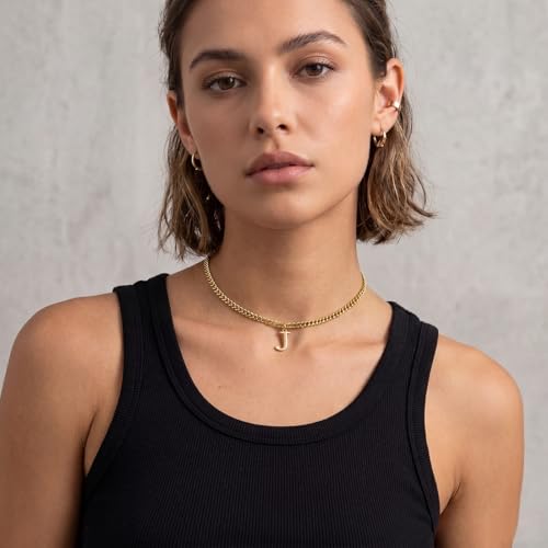 Gold Initial Necklace for Women, 3mm Cuban Link Letter Necklace, 14.5"+2.5" Adjustable Choker, Gold Plated A-Z Alphabet Pendant Necklace, Personalized Jewelry Gift for Her - style: G