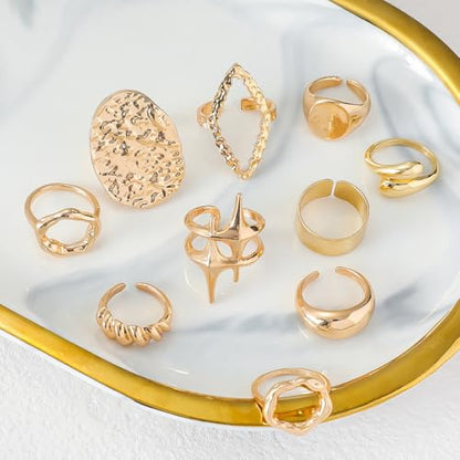 FUTIMELY 14K Gold Stackable Knuckle Rings Set for Women,Aesthetic Silver Trendy Dainty Open Midi Rings Set,Midi Finger Rings Pack Jewelry Gifts - color: Gold4