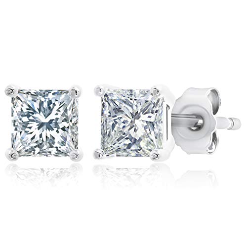 MAX + STONE Plated Sterling Silver Cubic Zirconia Stud Earrings (Round & Princess) - size: 4.5MM, style: Princess