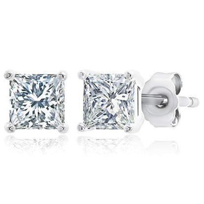 MAX + STONE Plated Sterling Silver Cubic Zirconia Stud Earrings (Round & Princess) - size: 4.5MM, style: Princess