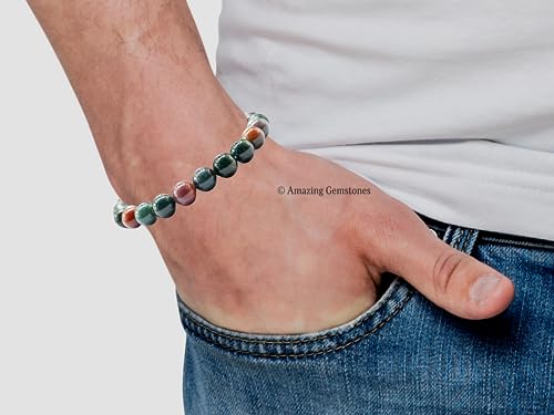 Amazing Gemstone Bloodstone Crystal Bracelet for Women Men's Gifts - Protection Healing Crystal Bracelet - 8mm Gemstone Beaded Stretchable Bracelet Pulseras Para Hombres Mujer Stocking Stuffers Mothers Day Gift - color: Bloodstone