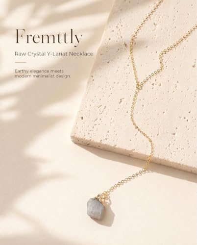 Lariat Necklace for Women Dainty Gold Long Crystal Drop Y-Shaped Necklace | 14k Gold Plated Crystal Drop Necklace Trendy Non Tarnish Simple Gold Jewelry For Wedding, Prom, Daily - color: Moonstone