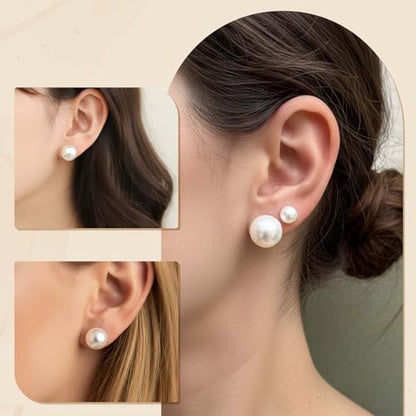 24 Pairs Pearl Earring Set, Faux Pearl Stud Earrings Round Ball Pearls Stud Earring Lightweight Pearls Earrings for Women Daily Wear Wedding Birthday, 4 Mixed Sizes (White + Beige)