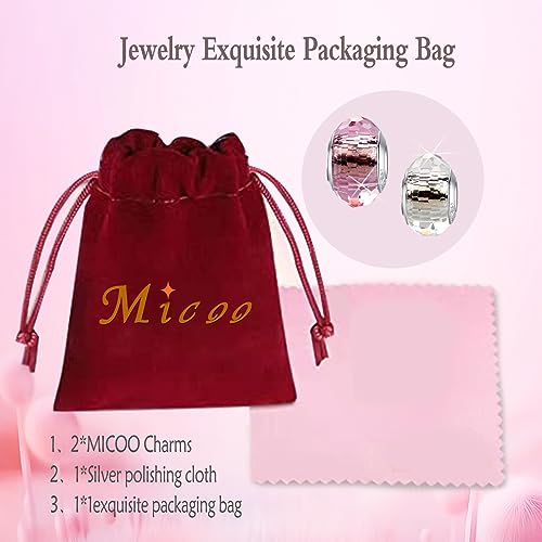 MICOO 925 Sterling Silver Charms for Bracelets,Fashion DIY Dangle Pendants Beads Simulated Birthstone Charms,Birthday Gifts for Women - color: 2 White and Pink Charms