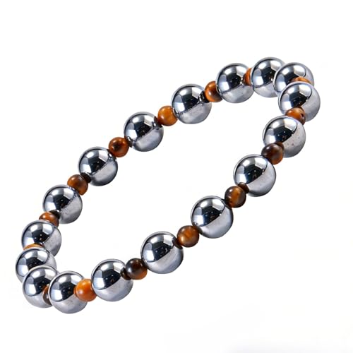 Tigers Eye Bracelets for Men Women Stretch Adjustable Bracelet Natural Tiger Eye Beaded Gemstone Bracelet Handmade Polishing for Spiritual Healing Meditation Yoga - color: Color-1, size: 7 inch