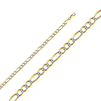 14k Gold Open 3+1 Solid Figaro Pave Chain Link - size: Length 24 Inches, style: 14k 4.7mm (Pave 2-Tone)