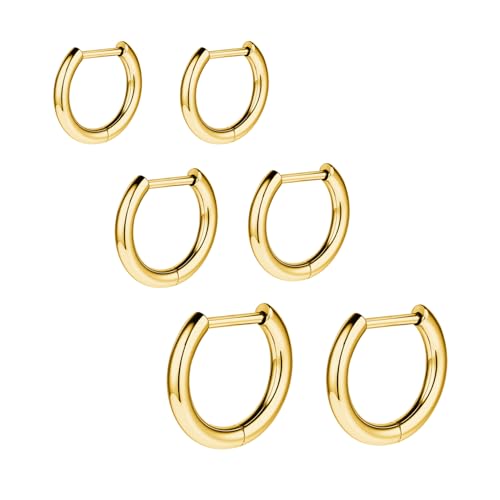 AOEDEJ G23 Titanium Black/Steel Gray/Gold Hoop Earrings 18G Small Huggie Hoop Earrings 8mm/10mm/12mm Cartilage for Sensitive Ears for Multiple Piercing Cartilage Hoop Earring Stack Jewelry - style: D-GD-8mm+10mm+12mm