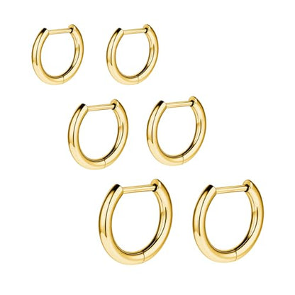 AOEDEJ G23 Titanium Black/Steel Gray/Gold Hoop Earrings 18G Small Huggie Hoop Earrings 8mm/10mm/12mm Cartilage for Sensitive Ears for Multiple Piercing Cartilage Hoop Earring Stack Jewelry - style: D-GD-8mm+10mm+12mm