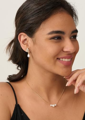 Pearl Earrings - 14K Gold/White Gold/Rose Gold Plated Cubic Zirconia CZ Diaomond Accented Pearl Drop Dangle Earrings for Women Wedding Bridal Prom - color: Silver Leaf drop
