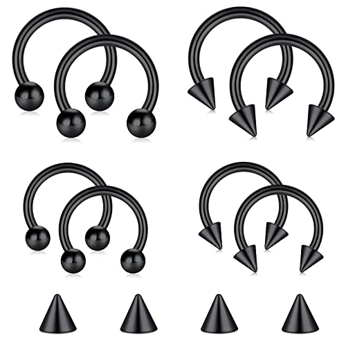 D.Bella 16G 18G 20G Horseshoe Septum Rings Surgical Steel Nose Piercing Jewelry Cartilage Helix Tragus Earring Hoop Eyebrow Lip Retainer for Women Men 6mm 8mm 10mm 12mm - color: 20G-8MM 10MM-Black