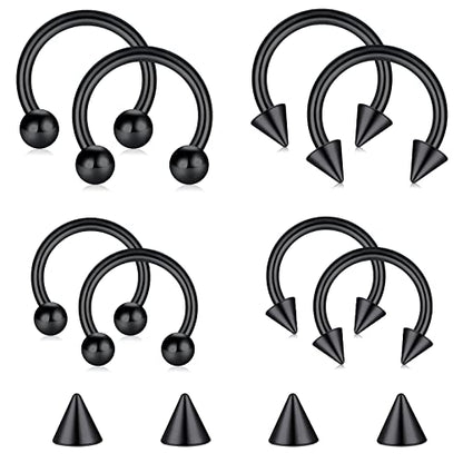 D.Bella 16G 18G 20G Horseshoe Septum Rings Surgical Steel Nose Piercing Jewelry Cartilage Helix Tragus Earring Hoop Eyebrow Lip Retainer for Women Men 6mm 8mm 10mm 12mm - color: 20G-8MM 10MM-Black