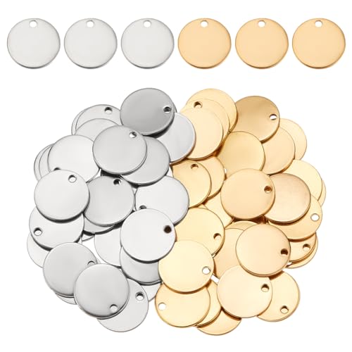 PH PandaHall 304 Stainless Steel Stamping Blanks,Round Charms Metal Blank Stamping Tag Pendants for Engraving Necklace Making - size: 15mm