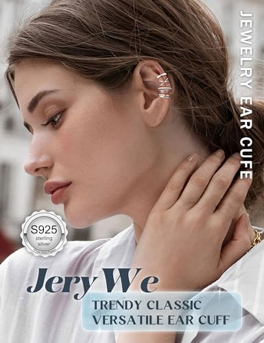 JeryWe 4 Pcs 925 Sterling Silver Ear Cuff for Women Non Piercing Adjustable Ear Cuff Earrings Clip On Cartilage Helix Wrap Ear Jewelry Set - color: Silver Plated