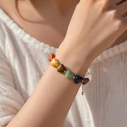 Heart Crystal Bracelet,Natural Gemstone Healing Bead Bracelet | Handmade Jewelry Gifts for Women Men,Graduation Gift for Her - color: L Love Bracelet